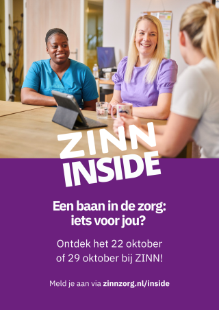Poster ZINNinside met 3 vrolijke zorgmedewerkers